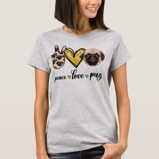 Peace Love Pug Dog Lovers Pug Dad Mom Mothers Tシャツ (正面)
