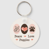 Peace Love Puggles Keychain キーホルダー (正面)