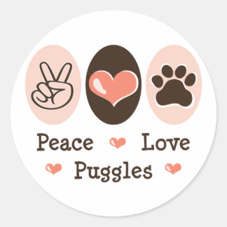 Peace Love Pugles Stickers ラウンドシール