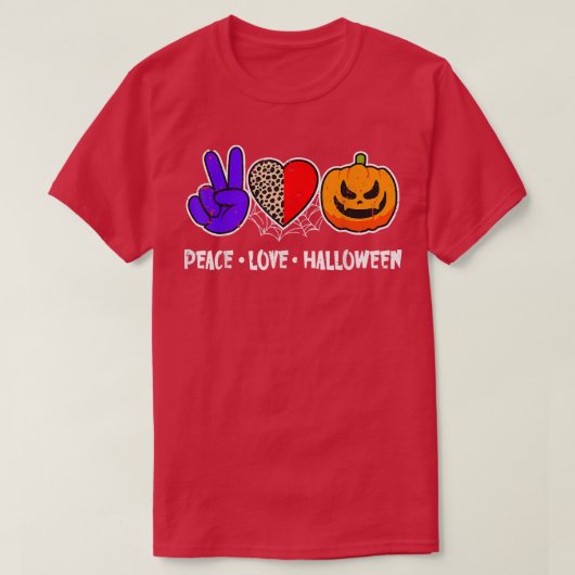 Peace, Love, Pumpkin Fall Leopard Print Funny Hall Tシャツ (デザイン正面)