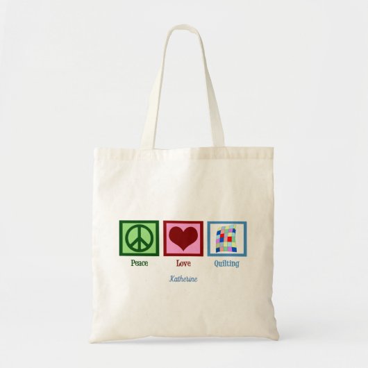 Peace Love Quilting Cute Quilter Monogram トートバッグ (正面)