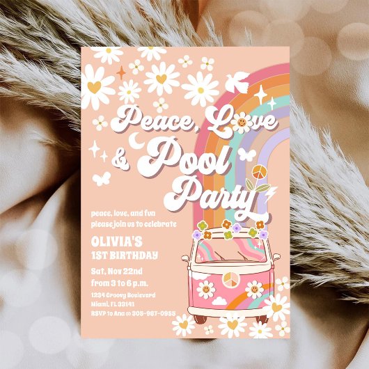 Peace Love Rainbow Birthday Invitation 招待状