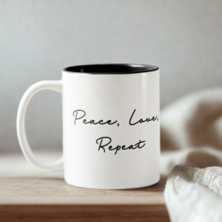 Peace, Love, Repeat Quote ツートーンマグカップ