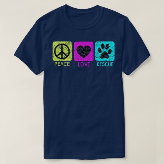 Peace Love Rescue Dogs Distressed  Animal Lovers  Tシャツ (デザイン正面)