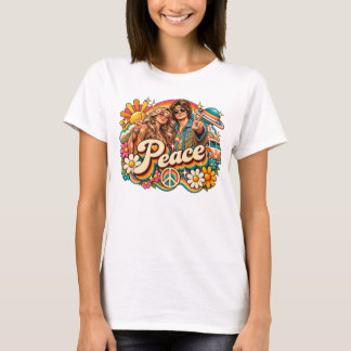 Peace & Love – Retro 70s Hippie Rainbow Tシャツ