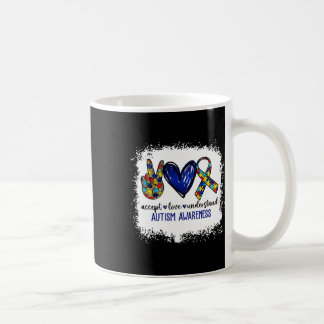 Peace Love Ribbon自閉症意識Accept Love Und コーヒーマグカップ