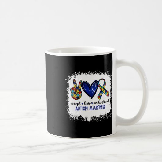 Peace Love Ribbon自閉症意識Accept Love Und コーヒーマグカップ (右)