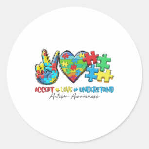 Peace Love Ribbon自閉症意識Accept Love Und ラウンドシール