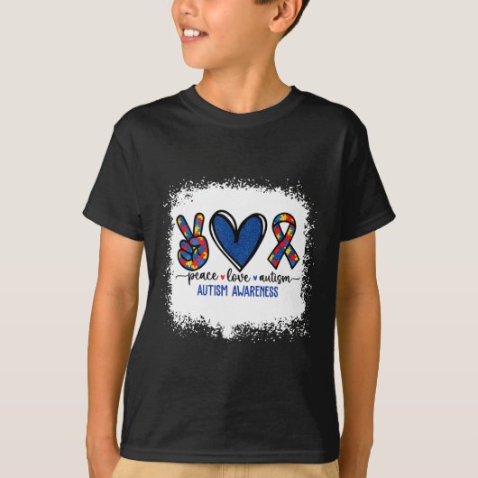 Peace Love Ribbon自閉症意識Accept Love Und Tシャツ (正面)