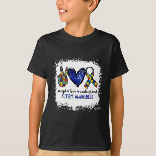 Peace Love Ribbon自閉症意識Accept Love Und Tシャツ