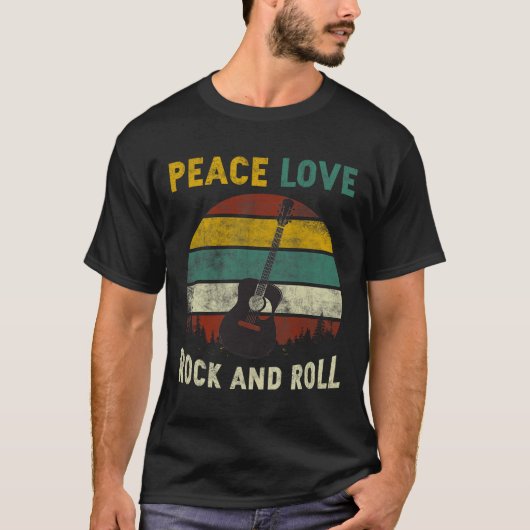 Peace Love Rock &amp；ギタープレ転がーヤーギタリスト Tシャツ (正面)