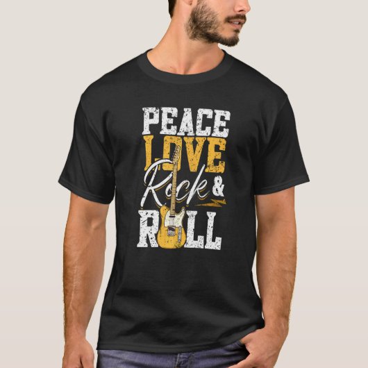 Peace Love Rock & Electronic 転が Rock Guitar Pre Tシャツ (正面)