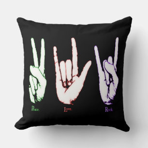 Peace Love Rock Hand Symbols クッション