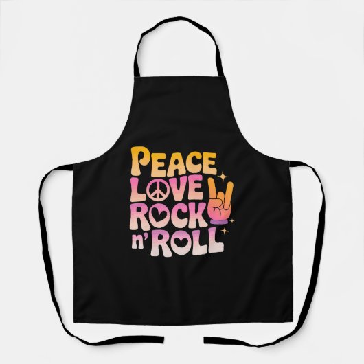 Peace Love Rock n Roll – 音楽 – インスパイアタイポグラフィ エプロン (正面)