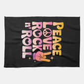 Peace Love Rock n Roll – 音楽 – インスパイアタイポグラフィ キッチンタオル (横)