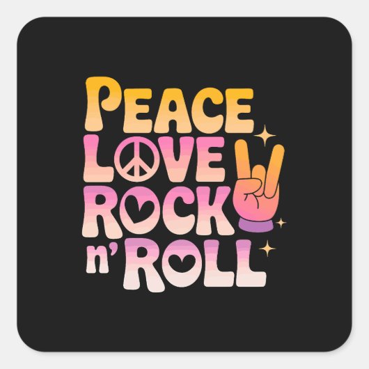 Peace Love Rock n Roll – 音楽 – インスパイアタイポグラフィ スクエアシール (正面)