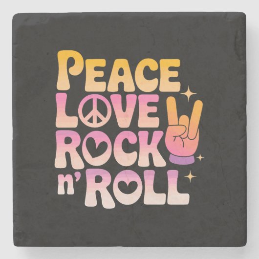 Peace Love Rock n Roll – 音楽 – インスパイアタイポグラフィ ストーンコースター (正面)
