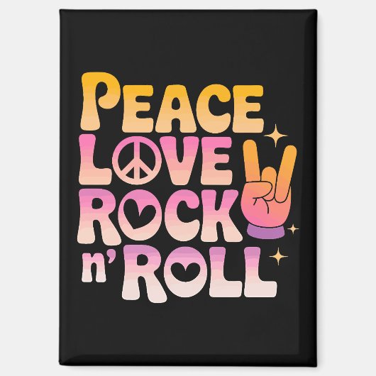 Peace Love Rock n Roll – 音楽 – インスパイアタイポグラフィ マグネット (正面)