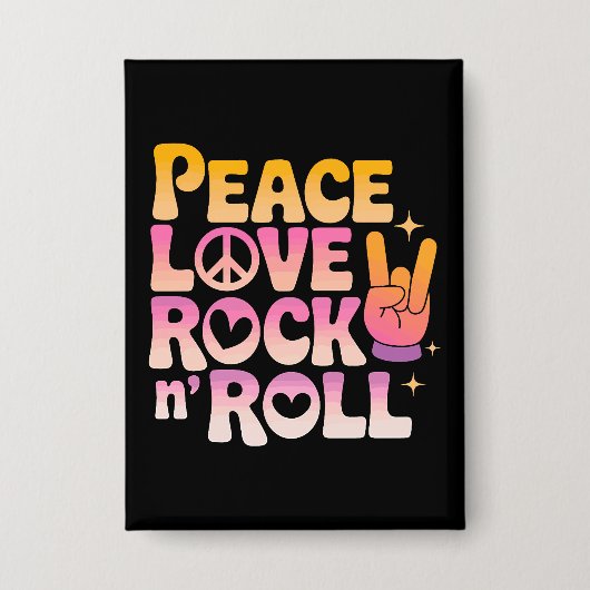 Peace Love Rock n Roll – 音楽 – インスパイアタイポグラフィ 缶バッジ (正面)