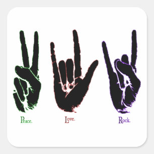 Peace Love Rock Sign Languageスタンプ スクエアシール