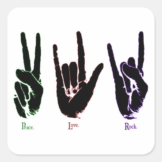 Peace Love Rock Sign Languageスタンプ スクエアシール (正面)