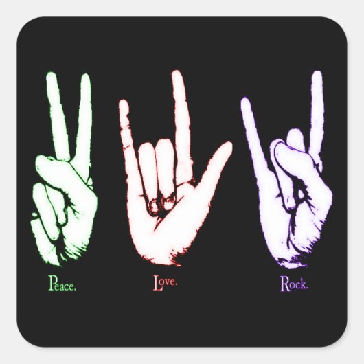 Peace Love Rock Sign Languageスタンプ スクエアシール (正面)