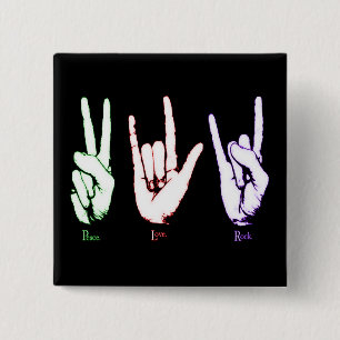 Peace Love Rock Sign Languageブラックボタン 缶バッジ