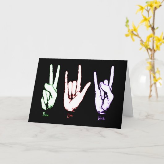 Peace Love Rock Sign Language Greeting Card カード (黄色い花)