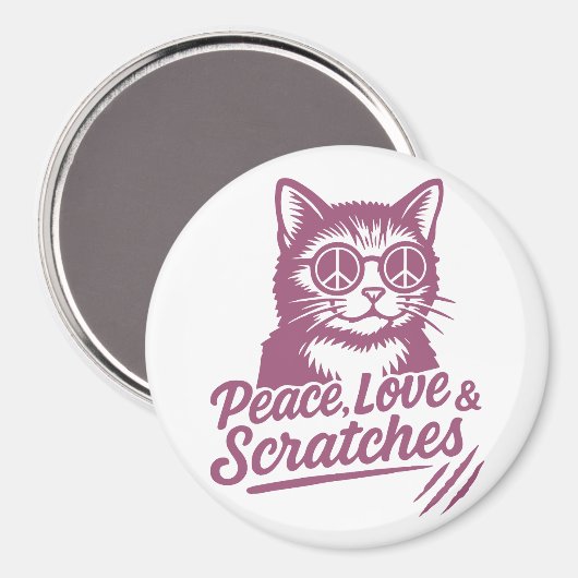 Peace, Love & Scratches Funny Cat マグネット (正面/裏面)