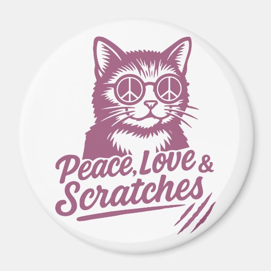 Peace, Love & Scratches Funny Cat マグネット (正面)