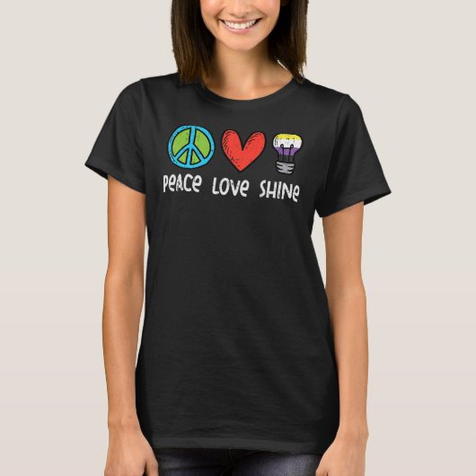Peace Love Shine非バイナリ非バイナリEnby Nbフラグ Tシャツ (正面)