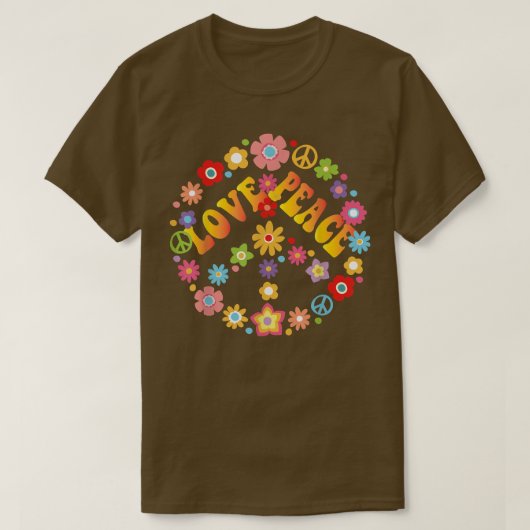 PEACE LOVE Shirt 60s 70s絞り染めHippie Halloween Tシャツ (デザイン正面)
