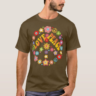 PEACE LOVE Shirt 60s 70s絞り染めHippie Halloween Tシャツ