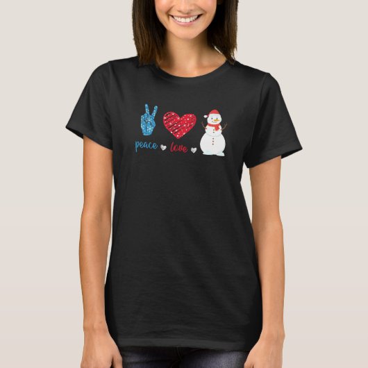 Peace Love Snowman Leopard Heart Santa Hat  Christ Tシャツ (正面)