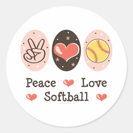 Peace Love Softballステッカー ラウンドシール (正面)