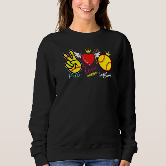 Peace Love & Softballハート選手コーチ スウェットシャツ (正面)