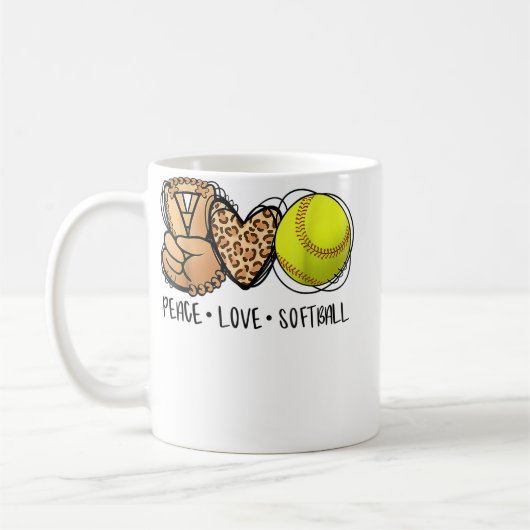 Peace Love Softball Mom Leopard Print Mother's Day コーヒーマグカップ (左)