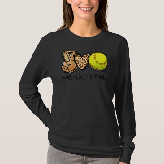 Peace Love Softball Moms Leopard Print母ダ Tシャツ (正面)