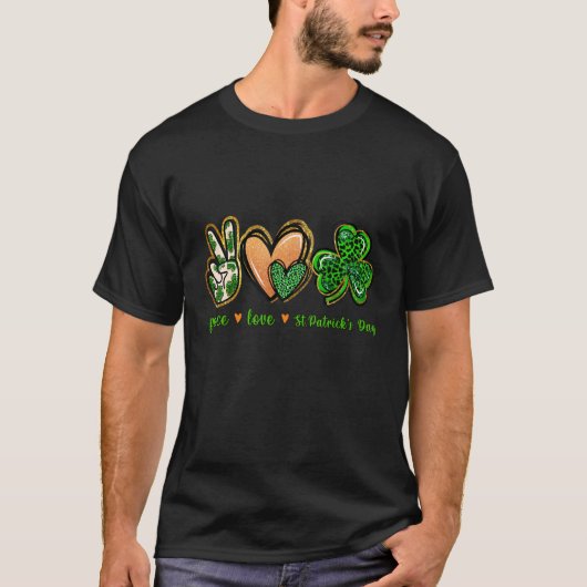 Peace Love St Patrick's Day Leopard Lucky Shamrock Tシャツ (正面)