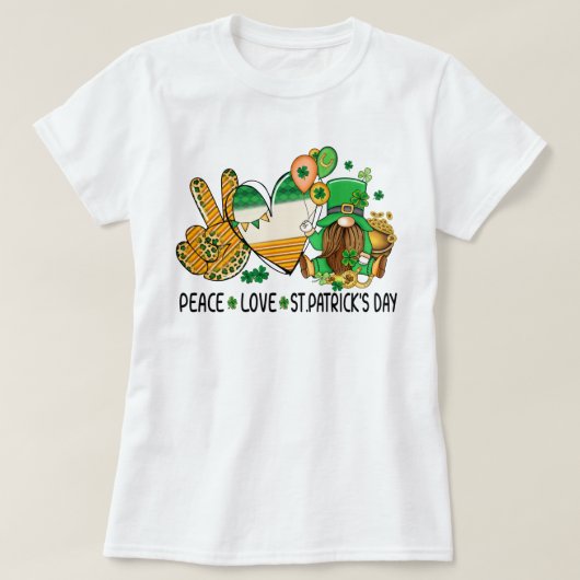 Peace Love St. Patricks Day Shanrock leaf Tシャツ (デザイン正面)
