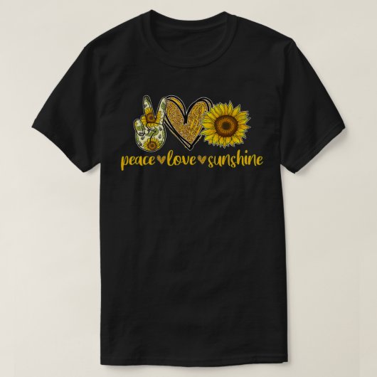 Peace Love Sunshine  Gold Heart Sunflower Hippie  Tシャツ (デザイン正面)