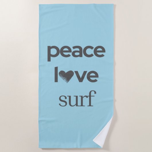 Peace Love Surf Life Coastal Blue Surfing Graphic ビーチタオル (正面)