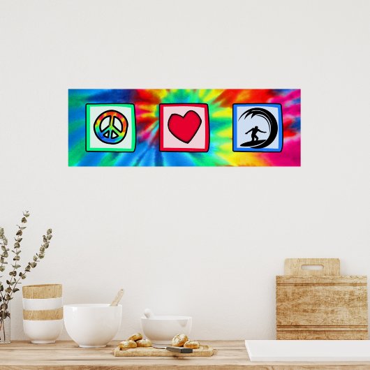 Peace, Love, Surfing ポスター (キッチン)