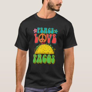 Peace Love Tacos GroovyのためのレトロHippie Taco Lov Tシャツ