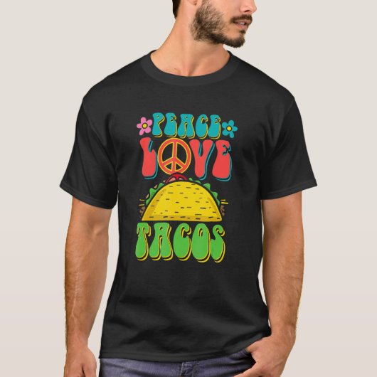 Peace Love Tacos GroovyのためのレトロHippie Taco Lov Tシャツ (正面)