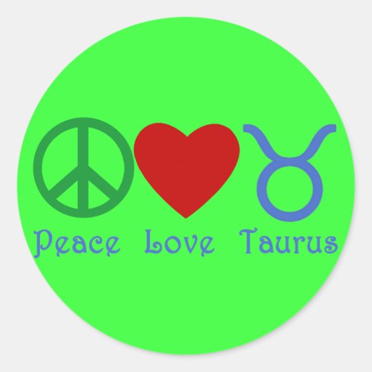 Peace Love Taurus Astrology Products ラウンドシール (正面)