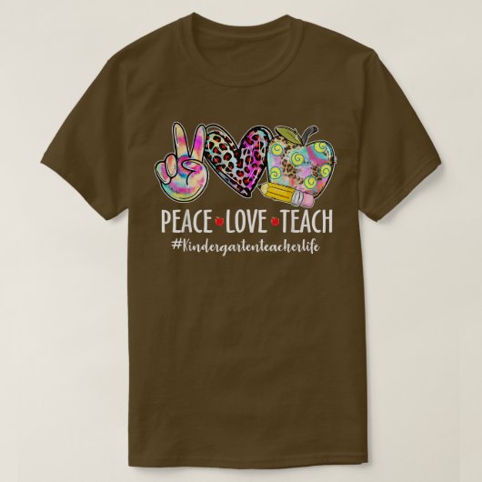 Peace Love Teach Leopard Apple Kindergarten Teache Tシャツ (デザイン正面)