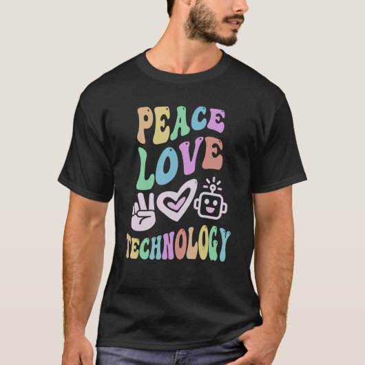 PEACE LOVE TECHNOLOGYレトロ先生Groov Tシャツ (正面)