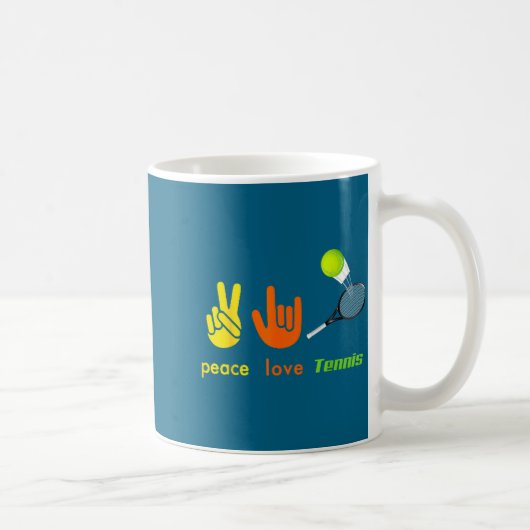 Peace Love Tennis Funny Tennis Lovers Hand Sign De コーヒーマグカップ (右)
