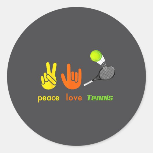 Peace Love Tennis Funny Tennis Lovers Hand Sign De ラウンドシール (正面)